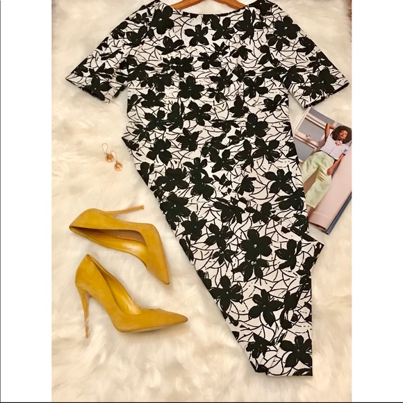 NWT Calvin Klein Black & White Floral Sheath - Picture 2 of 5